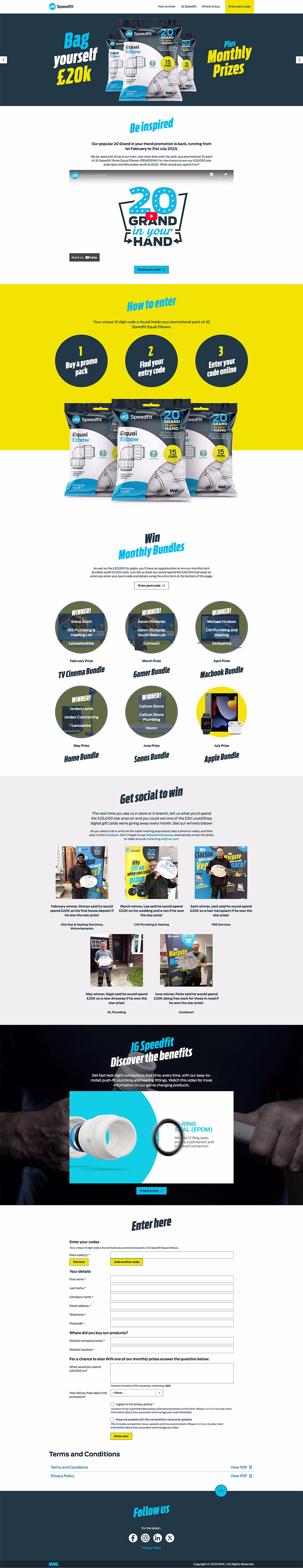 RWC Speedfit giveaway 20 Grand in your Hand campaign shown on a Macbook laptop.