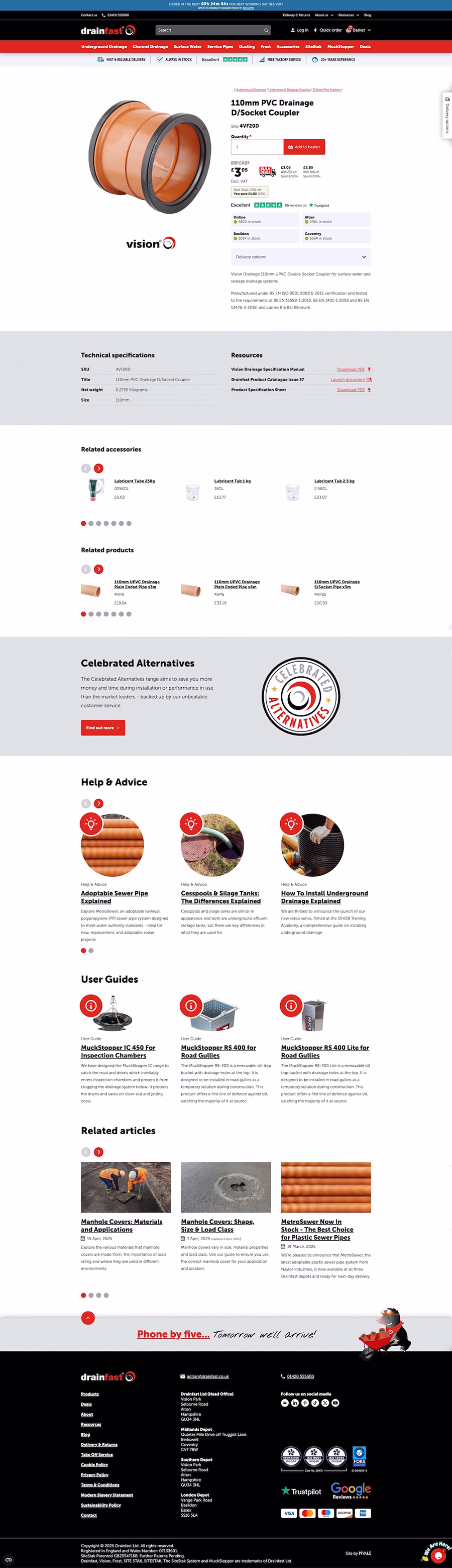 Drainfast product page screenshot on a MacBook.